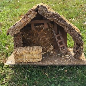 Fontanini Heirloom Nativity Manger Italy Tree Bark Wood Natural 11x15